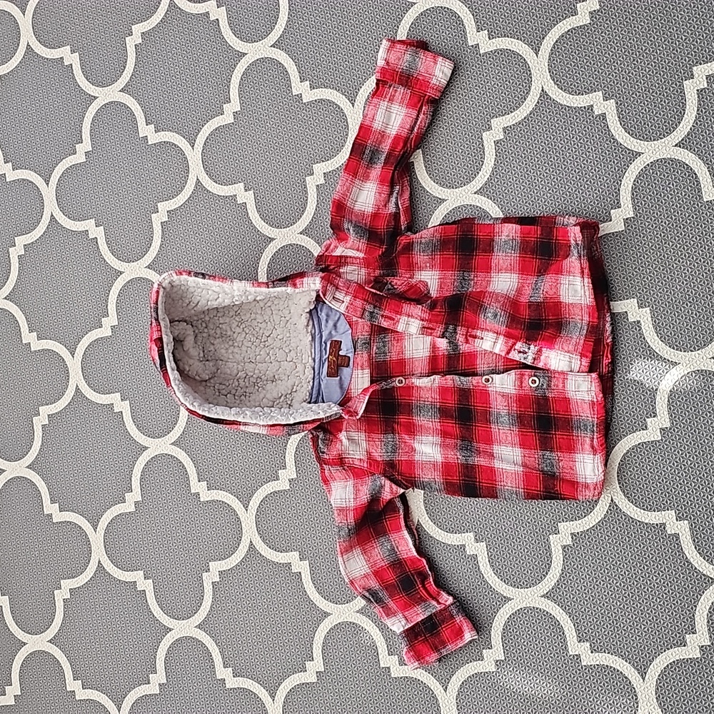 7 for All Mankind-red plaid flannel hoodie shirt